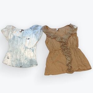 Romantic Ethereal Feminine Ruffled Lacy BUNDLE: 2 Language Boho Summery Tops ~ M